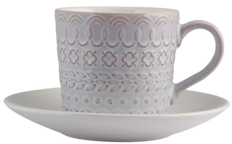 H&H Lilian Set 6 Tazze tè con Piatto, Stoneware, 200 ml