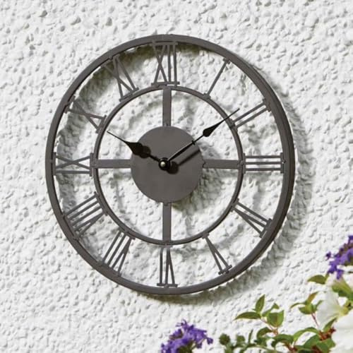 Garden Mile 35cm Skeleton Wall Clock Indoors and Outdoors Durable Large Round Wall Clock Weatherproof Outdoor Clocks Outdoor Wall Ornaments for Garden Clocks for Kitchen