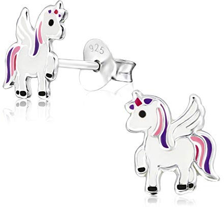 Laimons Mädchen Kids Kinder-Ohrstecker Ohrringe Kinderschmuck Einhorn Pegasos Fabelwesen Weiß Rosa Lila Glitzer aus Sterling Silber 925
