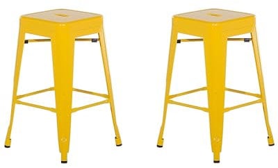 Beliani Lot 2 Chaises Tabourets de Bar Industriels en Acier Jaune 60 cm Empilables et Confortables pour Cuisine ou Salle à Manger au Design Moderne