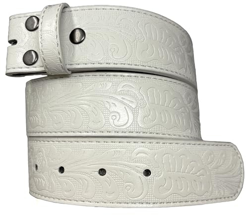 BC Belts Leather Belt Strap with Embossed Western Scrollwork 1.5 Wide with Snaps