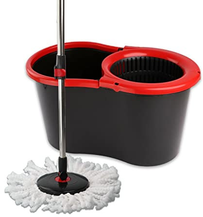 360° Floor Magic Spin MOP Bucket Set Microfiber Rotating Dry Heads with 2 Heads (Black Spin MOP Bucket)