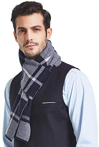 Taylormia Homme Écharpe 100％ Laine Mérinos, Chaud Douce Foulard Hiver à Carreaux Super Confortable Plaid (Bleu 9004)
