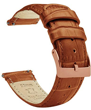 20mm Toffee Brown - Standard Length - BARTON Alligator Grain - Rose Gold Buckle Quick Release Leather Watch Bands