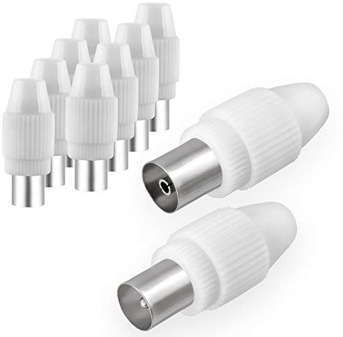 Antennenstecker Set 5x Stecker & 5x Buchse für Kabelfensehen DVB-C Radio und DVB-T2 TV Antennen IEC (männlich und weiblich) für Koaxial Antennenkabel Kupplung Kabel BK Anlagen HQ 4K UHD von HB-DIGITAL