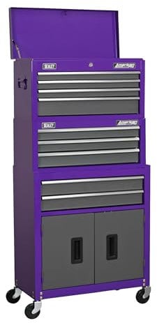 Sealey Topchest, Mid-Box & Rollcab/Tool Chest on Wheels 9 Drawer Stack - Purple - AP2200BBCPSTACK