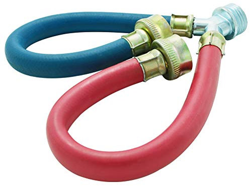 Rubber Washing Machine Y Mixer Hose Connector, Hot and Cold Color Coded, 3/4 Fittings, 1 ft (12) Length