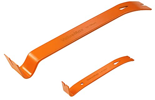 ValueMax Juego de palancas planas de 2 piezas, incluye mini barra de palanca de 7-1/2 pulgadas, extractor de clavos resistente de 15 pulgadas, barra de garra, barra maravillosa, hecha de acero al