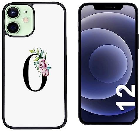 Generico Cover compatibile con Cover Apple iPhone 12 Iniziale Nome Lettera O con fiori Lilla/Glass Back con gomma sui lati/TPU rigido