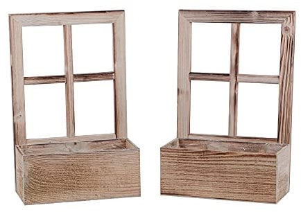 UNUS Holzfenster mit Pflanzbank Dekoration Altholz Grau 2 Stück