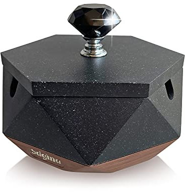J JHOUSELIFESTYLE Aschenbecher Outdoor mit Deckel Schwarz: Winddichter, leicht zu reinigen, elegant, Stein-ähnliche Textur, für Innen- und Außenbereich