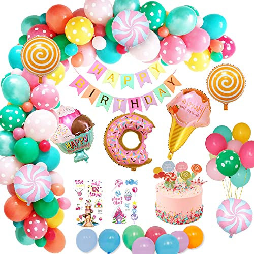 weeyin Geburtstagsdeko Mädchen,Deko Geburtstag Kindergeburtstag Mädchen mit Happy Birthday Decorations Girlande Süßigkeiten Krapfen Geburtstag Dekoration für Mädchen Kinder Frauen Party Deko Mehrweg