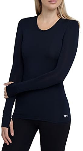 TCA Women's Stamina Long Sleeve Lightweight Running Top with Zip Pocket and Thumbholes - Night Sky, M