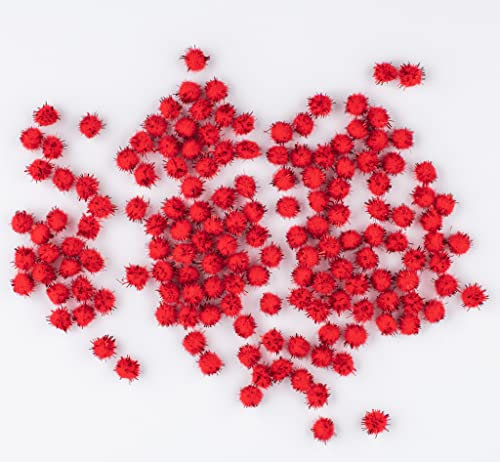 200 mini pompons zum basteln glitzer glitter rot in 10mm klein bastel zubehör pom pom bunt kugeln ponpons deko pompom plüsch