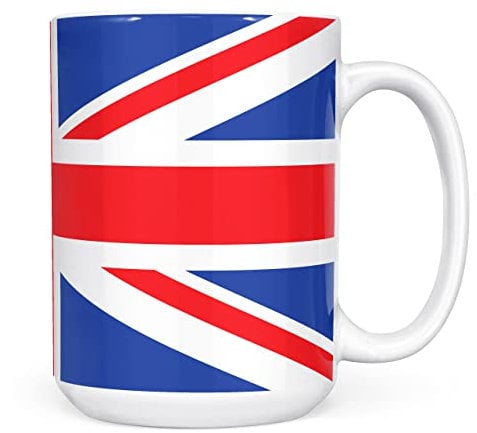 Mug Monster - Union Jack Full Wrap Flag, British or London Souvenir, Jubilee Gift - Ceramic Coffee Mug/Cup, Gift for Men or Women, Extra Large and Giant Mug Available, 15oz White Mug