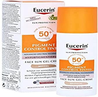 Eucerin Pigment Control Tinted Face Sun Gel-Creme LSF 50+ getönter Sonnenschutz gegen Pigmentflecken Mittel, 50 ml Creme