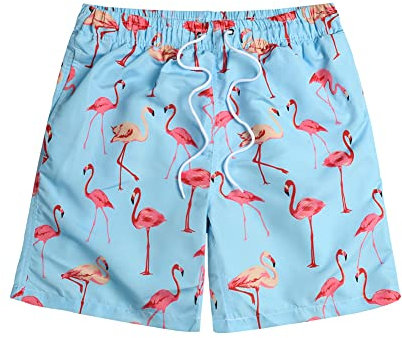 Sunday Rose Short de bain décontracté pour homme à séchage rapide avec poches et doublure en maille avec cordon de serrage réglable, Flamant rose bleu clair., S