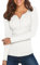 Hiistandd Women's Shirt Long Sleeve Fashion Solid Color Button V Neck Slim Fit T-Shirt Sexy Tops(A-White,Medium)