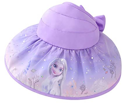Fancyland Sonnenhut Mädchen Anna und ELSA Outdoor-Sportvisier Große Krempe UV-Sonnenschutz UPF 50+ Strandfischerhut Frozen 2 Eiskönigin (1631-purple)