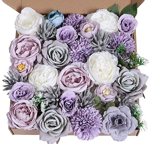 Ancokig Fiori Artificiali combinazione Finti Rose peonie Fiori Fiori seta per DIY Matrimoni Mazzi Nuziale Festa tavolo Decorazioni torta Decorazioni Casa Decorazioni (Viola della foresta)