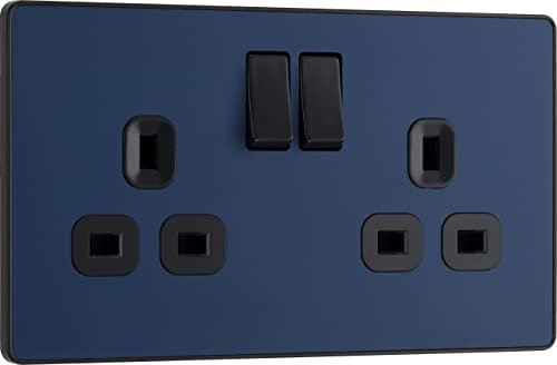 BG Electrical PCDDB22B - Presa a muro con doppio interruttore, senza viti, colore blu opaco, 13 A