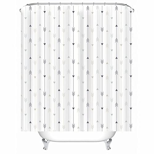 EHOMERY Duschvorhang Viertelkreis Duschrollo Für Fenster Wasserabweisend Pfeile Polyester Weiß Rostfreie Ösen Und 12 Hakenringe, 140X180Cm