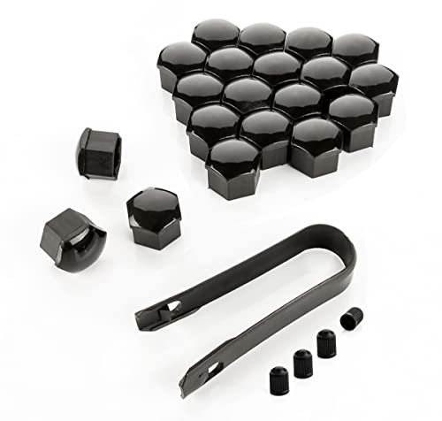 LST 20x Sechskant Radschraube Abdeckkappen Felgen Kappen Set 17 mm schwarz Glanz