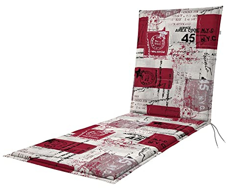 Doppler Auflage Rollliege Living Rot Weiß I Gartenliege-Polster 195x60x6cm aus Baumwolle & Polyester I Liegestuhl-Auflage weich & bequem I Liegenauflage zum Festbinden an Rollliege
