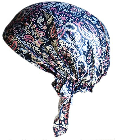 Cool4 Sommer Kopftuch Strand Bandana Meer Beanie Sonne Sonnenschutz Mütze Chemo Cap A04 (Navy mit rosa beigem Paisley Floralmuster)