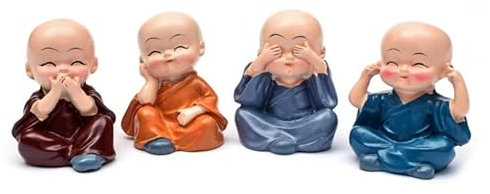 4 Stück kleine Buddha-Mönche Figur,Mönche Figur Statue Figuren Mini Harz Statue Auto Innen Ornament Kunsthandwerk Skulptur für Autohaus, Garten, Ornamente, Innen- und Außenbereich Tischdeko 4 * 6cm