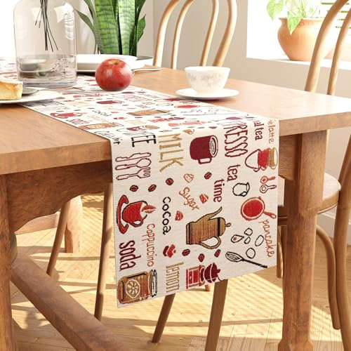 Encasa XO Boho Jacquard Table Runner - Espresso Design | Vintage Style | Size 32x200 cm | Woven Bohemian Tapestry for 6 seater Dining - Machine Washable