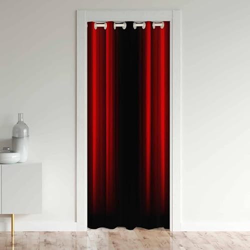 Loussiesd Türvorhang 86x203cm Rot und Schwarz Abstrakte Ombre Vorhang für Innentür Raumteiler Modern Geometrisch Streifen Isolierte Wärmevorhänge für Schlafzimmer