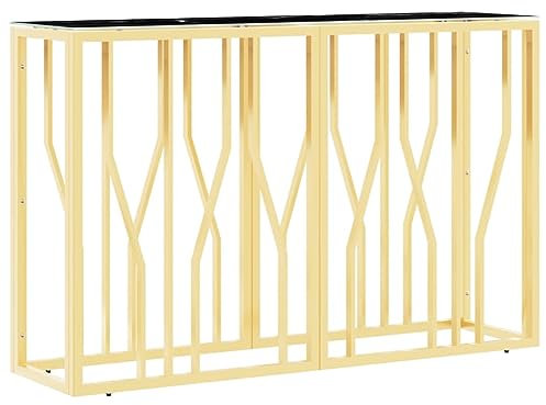 vidaXL Konsolentisch, Tisch für Wohnzimmer Flur Eingangsbereich, Beistelltisch mit Tischplatte aus Glas, Flurtisch Eingangstisch, Golden Edelstahl Glas
