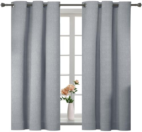 YSTELLAA Rideau 100% Occultant Effet Lin, Lot De 2, 117×137cm, Gris Clair | Rideau Thermique Isolant Anti Froid Et Chaleur, À Oeillets, Anti Bruit, Pour Salon Et Chambre