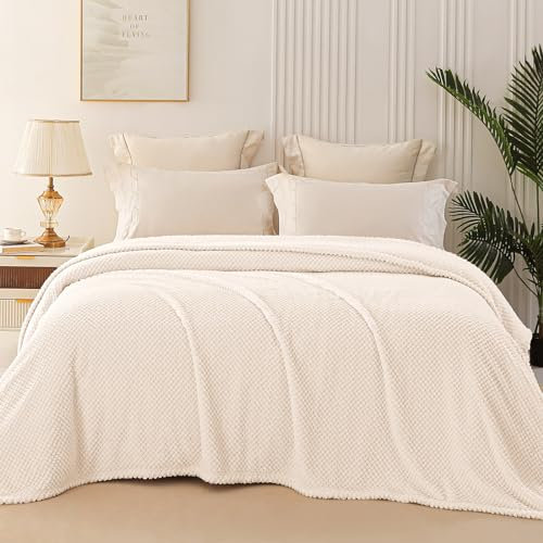 Whale Flotilla Coperta Morbida e Calda in Flanella, Coperta Pile Plaid per Letto, Divano, 220 x 240 cm, Bianco