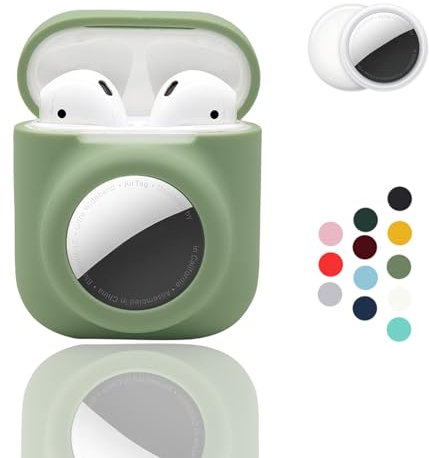 2-in-1: CAQAKA Schutzhülle für AirPods der 2. / 1. Generation und AirTag, weiche Silikon-Schutzhülle für Jungen, Mädchen, Damen, Herren, kompatibel mit AirPods der 2. / 1. Generation
