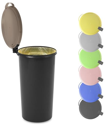 KUEFA VL 60l Müllsackständer, Mülleimer, Sammelbehälter mit Scharnierdeckel für den Gelben Sack, Pfandflaschen, Leergut (1, Cappuccino)
