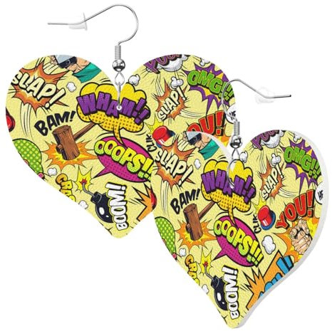 Leder Modische Herzform Ohrringe Comic Elemente Frauen Anhänger Ohrringe Mädchen Herz Ohrringe Schmuck Geschenke Für Geburtstage Hochzeit Party, Einheitsgröße, Leder