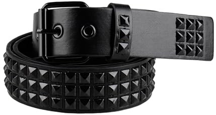 RUILAIBO Nietengürtel, Metall, Punk, Rock, Nietengürtel für Damen/Herren, mit Ösen, Pyramide, Goth, Dark, L Fit Pant 38-43'' （Length 47'')