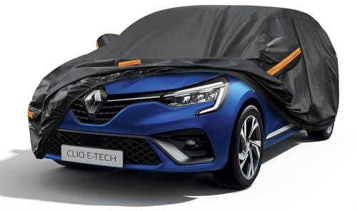 Kayme Autoplane Wasserdicht Atmungsaktiv für Renault Clio Schrägheck (1990-2025), 7 Schichten Vollgarage Autoabdeckung für Regen Sonne Staub Schutz, Autoabdeckung mit Reflektierenden Streifen.