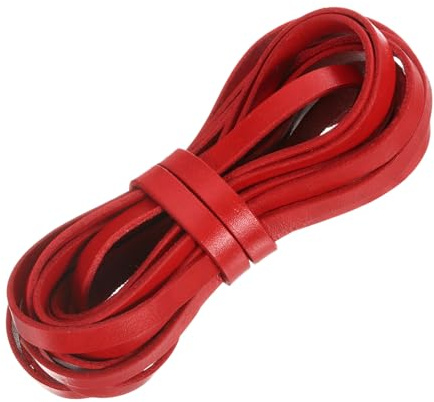 QUARKZMAN Lederschnur Flaches Lederband, 5,5 Yard Lederriemen 5 Meter 8mm Lederschnur Lederstreifen Schnürsenkel für DIY Handwerk Herstellung Armband Geldbörse Gurt, Rot