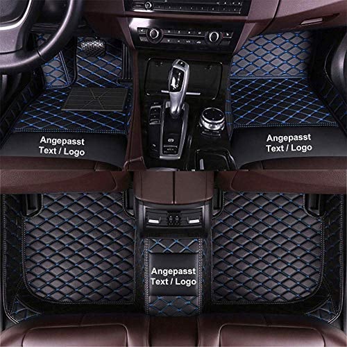Anpassen Fußmatten für Peugeot 3008 3008GT 5008 2008 2008GT SW CC,PU-Leder Allwetter rutschfeste wasserdichte Auto Fussmatten Set (Schwarz Blau)