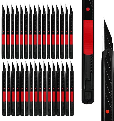 MANUFORE 30 Stück 9 mm Cuttermesser Set in Rot mit Organizer – Aluminium Gehäuse & 30° SK5 Abbrechklingen – Cutter für Papier, Karton, Folie, Basteln & Tapeten
