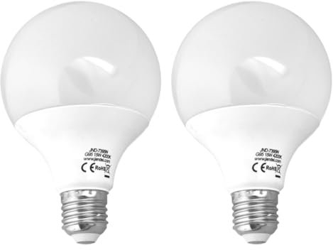 JANDEI - Packung mit 2 x LED-Leuchtmittel, G95, E27, 15W (entspricht 100W) 1500 Lumen, neutralweißes Licht 4200K, CRI＞80, 270 Grad Abstrahlwinkel, nicht dimmbar, Büro, Haus, Küche.