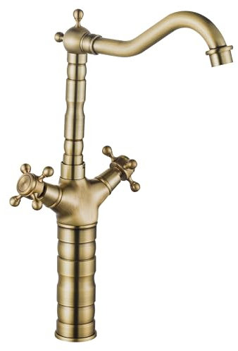 Rea Grifo de Cocina/Lavabo Rustico Oro Antiguo Latón Mezclador de Baño Grifo de Lavado de Manos Ajustable en Frío y Caliente (Oro)