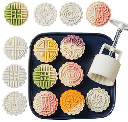 Moon Cake Mold Set 6 Cookie Stamps Mid-Autumn Festival Hand-Pressure Flower Moon Cake Mould DIY Hand Press Cookie Mooncake Pastry Biscuit Cutters Tool for Baking Dessert Cutter Pastry Decor(75g)