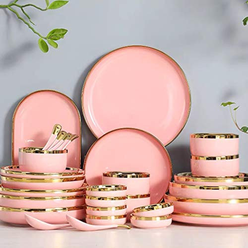 Juego de platos de porcelana blanca con borde dorado, plato de cocina, vajilla de cerámica, platos de comida, ensalada de arroz, fideos, tazón, taza, cubiertos, utensilios de cocina