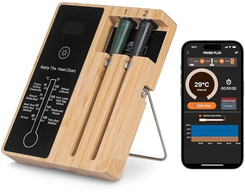 lfcforldx Termómetro inteligente inalámbrico de 2 sondas para carne, para barbacoa, horno, parrilla, cocina, ahumador, asador, aplicación iOS y Android, compatible con Apple Watch, Alexa, apto para