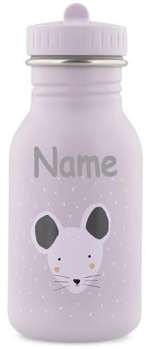 Edelstahl Trinkflasche für Kinder mit Namen graviert von Trixie ultraleicht auslaufsicher Trinkschnabel für Kinder ab 3 Jahren Maus 350ml