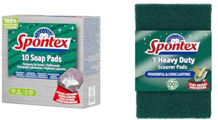 Spontex Soap Pads Pack, 10 Count (Pack of 1), Red & Heavy Duty Scourer Pads, Pack of 3
